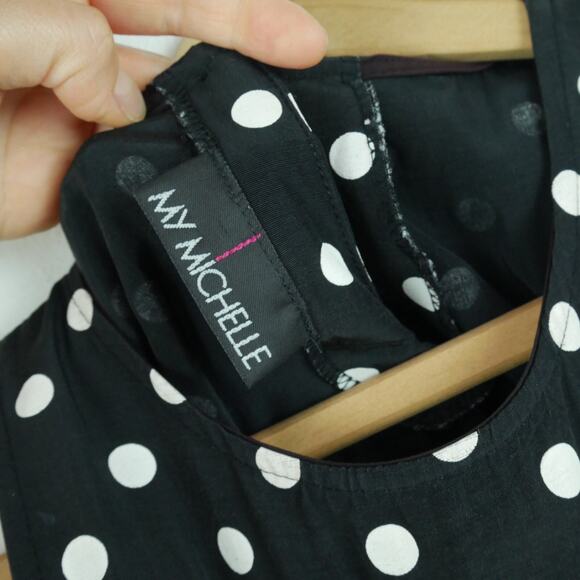 Vintage Small Dress Polka Dot Fit Flare 90s Retro Rockabilly Preppy Midi Punk - Picture 8 of 11